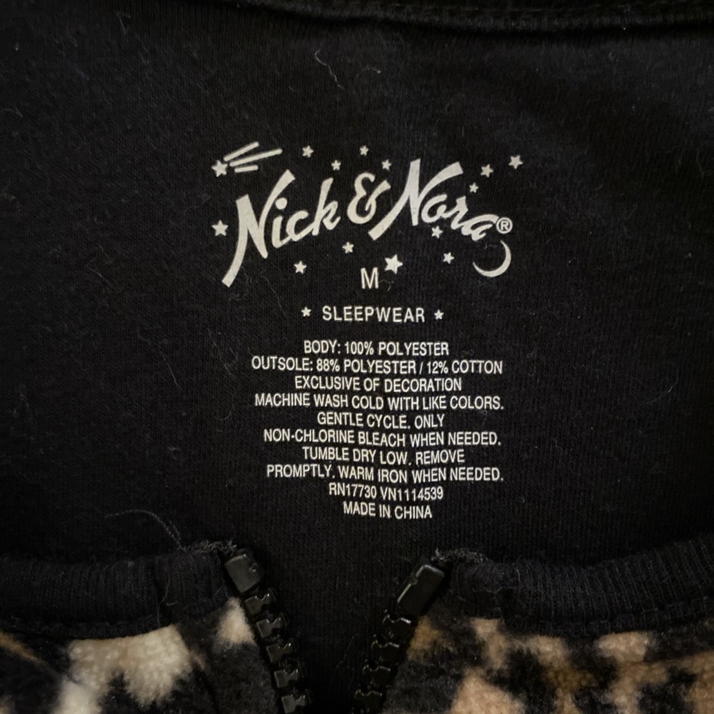 Nick & Nora Leopard Zip Up  Adult Medium‎ One Piece Fleece Cat Footie Pajamas - Picture 9 of 12